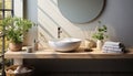 Modern domestic bathroom with clean sink, elegant bathtub, and fresh flowers generated by AI Royalty Free Stock Photo