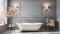 Modern domestic bathroom design clean, elegant, luxurious, comfortable, bright, and spacious generated by AI Royalty Free Stock Photo