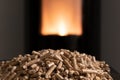Modern domestic pellet stove, granules stove with flames Royalty Free Stock Photo