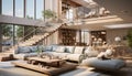 Modern domestic room indoors, sofa, architecture, luxury, home interior, table, lifestyles, living room, flooring