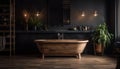 Modern domestic room with wood flooring, elegant bathtub, and clean sink generated by AI Royalty Free Stock Photo