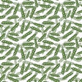 Modern doodle pattern with green peas on white background.