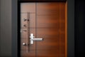 modern door with metal lock and horizontal flat door handle