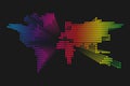 Modern dotted World map. Rainbow spectrum futuristic technology design on dark background. Vector illustratuon