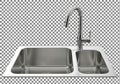 Modern double basin stainless steel kitchen sink with a pull-down faucet Royalty Free Stock Photo