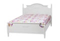 Modern double bed with cotton sheet over white