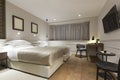 Modern double bed hotel bedroom interior Royalty Free Stock Photo