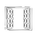 Modern double pvc sash on light inside wall backdrop. window , vector sketch illustration Royalty Free Stock Photo