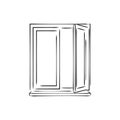 Modern double pvc sash on light inside wall backdrop. window , vector sketch illustration Royalty Free Stock Photo