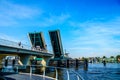 Modern Draw Bridge being opened at Zaandijk over the Zaan River