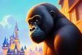 Modern drawing of Gorilla on colorful background. Colorful magic gorilla monkey, cartoon style painting. Generative ai art