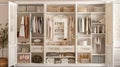 a modern dressing room interior adorned with stylish clothes, shoes, and a large mirror, reflecting the epitome of Royalty Free Stock Photo