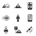 Modern driverless car icon set, simple style Royalty Free Stock Photo