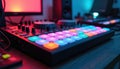 Modern drum machine with brightly colored pads lights. Studio equipment with beat-making tools, electronic percussion for music Royalty Free Stock Photo