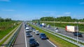 Modern dutch deepened highway A4, afternoon traffic jam direction Rotterdam, Netherlands