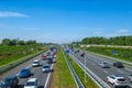 Modern dutch deepened highway A4, afternoon traffic jam direction Rotterdam, Netherlands