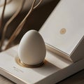 Modern easter egg resting on a charging base with its packaging. Generative ai illustrations Royalty Free Stock Photo
