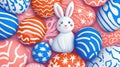 Modern Easter illustration with cute bunny and pastel patterned eggs. Gentle spring colors Royalty Free Stock Photo