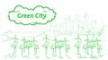 Modern eco city with wind turbines and solar panels green energy concept skyscraper cityscape background sketch flow Royalty Free Stock Photo