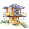 Modern EcoFriendly Container Home with Solar Panels on Stilts Royalty Free Stock Photo