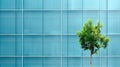 Modern eco friendly glass office building with trees in sustainable urban environment Royalty Free Stock Photo