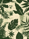A modern, eco-friendly pattern with silhouettes of various leaves and flowers on a cream background. Generative AI Royalty Free Stock Photo