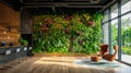 Modern eco office interior with a wall of green plants. AI Generative Royalty Free Stock Photo