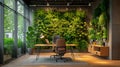 Modern eco office interior with a wall of green plants. AI Generative Royalty Free Stock Photo