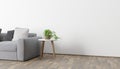 Modern eco-style interior with a space for poster, plant and a wooden floor. Front view. 3d rendering image Royalty Free Stock Photo