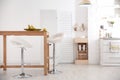 Modern eco style kitchen interior with wooden crates Royalty Free Stock Photo