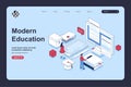 Modern education concept in 3d isometric design for landing page template. People reading e-books, learning at home online, Royalty Free Stock Photo