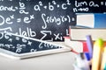 Modern education and e learning tools in school classroom table.