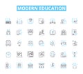 Modern education linear icons set. Technology, Collaboration, Innovation, Flexibility, Adaptability, Creativity