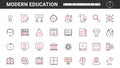 Modern education technology, digital lessons and library, thin red black line icons set Royalty Free Stock Photo