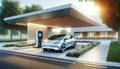 A modern electric car charging at an eco-friendly station with a sleek design. Royalty Free Stock Photo