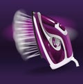 Modern electric iron with steam. Purple iron with steam function Royalty Free Stock Photo