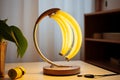 Modern electric lamp in the shape of a banana on the table Royalty Free Stock Photo