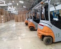 Modern electric loader. Modern system of address storage of goods in stock. Vehicles for loading and unloading. electric car Royalty Free Stock Photo