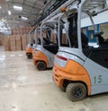 Modern electric loader. Modern system of address storage of goods in stock. Vehicles for loading and unloading. electric car