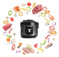 Modern electric multi cooker on white Royalty Free Stock Photo
