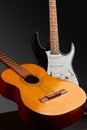 Modern electric and retro acoustic guitars