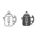 Modern electric teapot line and solid icon, modern kitchen utensils concept, Teakettle sign on white background, Kitchen