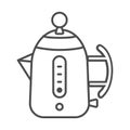 Modern electric teapot thin line icon, modern kitchen utensils concept, Teakettle sign on white background, Kitchen