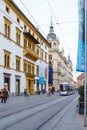 Modern electric tram on Herrengasse, Graz, Austria