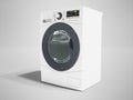 Modern washing machine white for washing things left 3d render on gray background with shadow Royalty Free Stock Photo