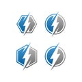 Modern electrical blue lightning bolt logo icon set