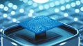 Modern electronic computer chip with circuit board details in blue showcasing advanced technology concept Royalty Free Stock Photo