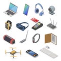 Modern electronic gadget isometric set vector illustration. Collection technology devices laptop