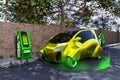 The modern electronic smart car at a Public wireless charging station in a parking lot. Royalty Free Stock Photo