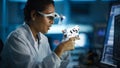 Modern Electronics Research, Development Facility: Black Female Engineer Wearing High-Tech Glasses Royalty Free Stock Photo